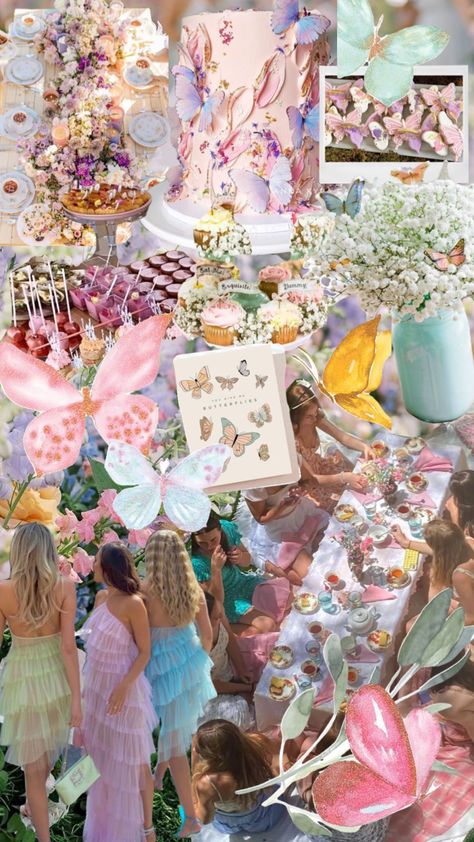 Check out Hrt131999's Shuffles ‘He gives me butterflies’ bridal party idea🦋💍#bridalshowerinspo #bridalshowertheme #bridalinspo #butterlfy #bridalparty #hegivesmebutterflies #butterfiles Bachelorette Party Floral Theme, Butterfly Party Aesthetic, Bridal Shower Decorations Butterfly, Whimsical Bridal Party, Pastel Color Bridal Shower Theme, Spring Fling Birthday Party, Bride Has Butterflies Bachelorette, Butterflies Bachelorette Party, Bridal Shower Aesthetic Ideas