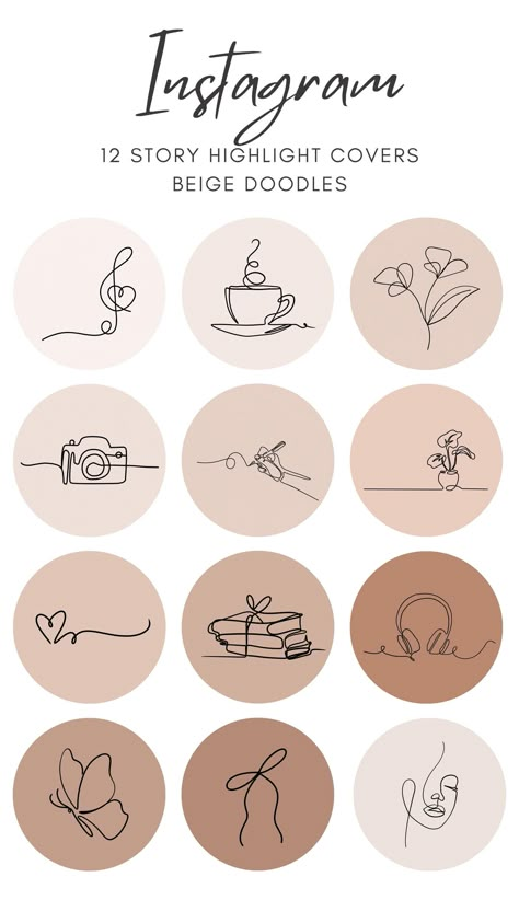 Add a fun, cohesive look to your Instagram profile with these cute beige aesthetic highlight covers. This set includes 12 round images in various shades of beige with line art doodles. Use all of them or just a few and change them out whenever you'd like. These are super easy to use. You just download, add to your phone, then upload to your IG highlights like you would any cover image. Your files will be available immediately after purchase. This listing includes 12 images in the following forma Vibes Aesthetic Highlight Cover, Cover To Highlight Instagram, Cute Story Highlight Covers, Clicks Instagram Highlight Cover, Ideas For Instagram Highlights Cover, Beige Aesthetic Highlight Cover, Aesthetic Covers For Highlights, New Highlight Covers Instagram, Cute Instagram Story Covers