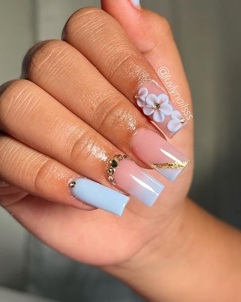 houston nail tech on Instagram: "used celestite from @elegancenailsupply & tips/topcoat from @bellacielonailsupply luvly10 to save ✨ #nails #nailtech #htxnails #houstonnails #houstonnailtech #nailart #springnails #nailsoftheday #nailsofinstagram #nailsonfleek #nailsdesign #nailinspo #nails2inspire #nailsart #nailsnailsnails #longnails #explorepage #xlnails #nailsofinstagram #extranails #summernails #mediumnails #flowernails #3dflowernails #nails💅 #explorepage #nailsdesign #pastelnails #bluena Baby Blue Acrylic Nails, Quinceanera Nails, Coffin Nails Matte, 3d Flower Nails, Hard Nails, Summer Toe Nails, Blue Acrylic Nails, Ombre Nail, Stylish Nails Designs