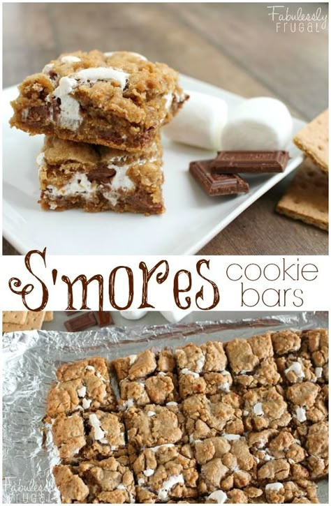 S'mores Cookie Bars Recipe | Fabulessly Frugal Smores Flavors, Cracker Chocolate, Smores Cookies Bars, Smores Bar, Smores Dessert, Cookie Bar, S'mores Bar, S'mores, Cookie Bar Recipes