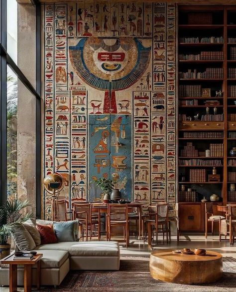 . . 📷 @hsnrgb 👏👏👏 . #libraries #librarylove #cozyreads #librariesofinstagram #librarydesign #bookworld #fortheloveofreading #bookaholics… | Instagram Greek Home Decor, Minimalism Architecture, Egyptian Furniture, Egyptian Home Decor, Interior Design History, Aspire To Inspire, Egyptian Design, Supermarket Design, Egyptian Style