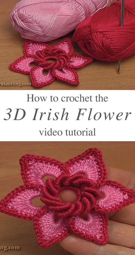 Lovely Crochet 3D Irish Flower | CrochetBeja Irish Crochet Flowers Pattern Free, Irish Crochet Flower Pattern Free, Crochet Flowers 3d, Irish Flower Crochet, Crochet Irish Flower, Irish Crochet Patterns Free, Irish Rose Crochet, Large Crochet 3d Flowers Free Pattern, Irish Crochet Tutorial