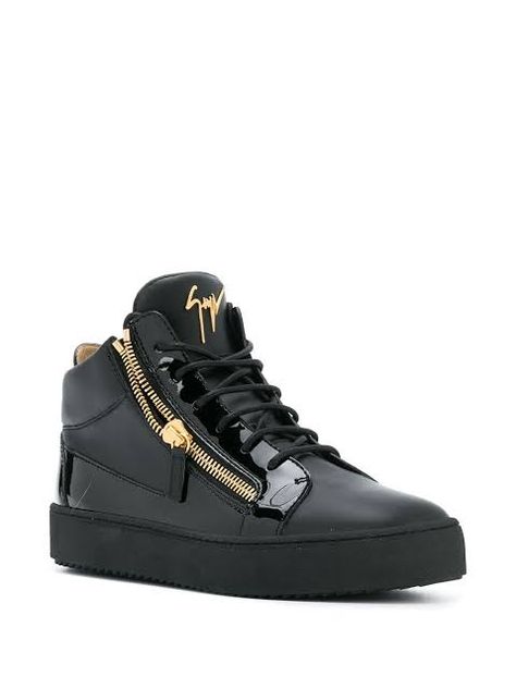 Hightop Sneakers, Giuseppe Zanotti, Sneakers Black, High Top, Lace Front, Side Zip, High Tops, High Top Sneakers, Rubber Sole