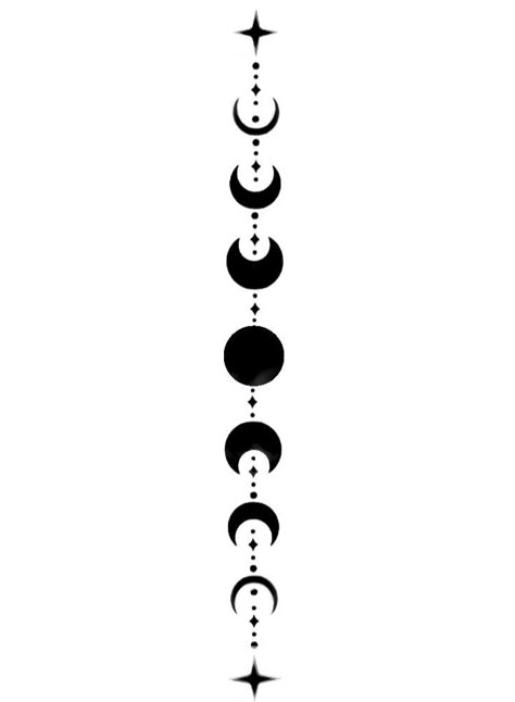 How To Draw Moon And Stars, Moon Fases Art, Vertical Moon Tattoo, Vertical Moon Phases Tattoo, Moon Phase Back Tattoo, Lunar Phases Tattoo, Moon Tattoo Drawing, Lunar Cycle Tattoo, Tattoo Designs Moon