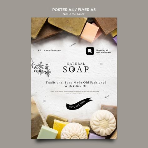 Natural soap concept flyer template Free... | Free Psd #Freepik #freepsd #flyer #poster #nature #product Floral Soap, Graphic Design School, Restaurant Menu Template, Soap Shop, Home Made Soap, Best Templates, Instagram Story Template, Story Template, Banner Template