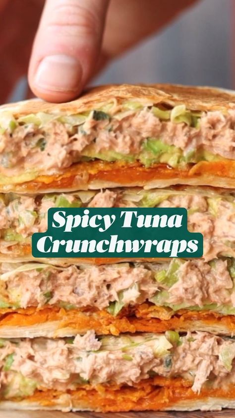 Spicy Tuna Crunchwraps in 2022 | Recipes, Best seafood recipes, Bbc good food recipes Tuna Crunch Wrap, Tuna Quesadilla Recipes, Tuna Wrap Recipe Healthy, Healthy Iftar Recipes, Tuna Wrap Recipe, Spicy Tuna Sandwich, Easy Iftar Recipes, Tuna Wrap, Healthy Food Habits