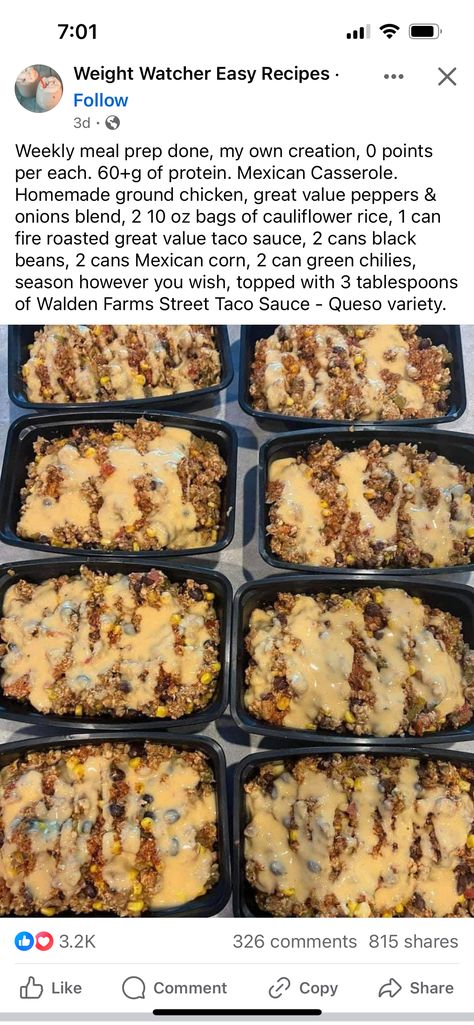 Lunch Prep, Weight Watchers Recipes Desserts, Healthy High Protein Meals, Mexican Casserole, Easy Healthy Meal Prep, Mexican Chicken, Prepped Lunches, Lunch Meal Prep, Meal Prep For The Week