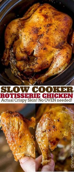 Slow Cooker Rotisserie Chicken made with just a few spices and in the slow cooker with CRISPY skin without a second spent in the oven! #slowcooker #rotisseriechicken #recipe #chicken. Slow Cooker Rotisserie Chicken, Quick Slow Cooker Meals, Delicious Slow Cooker Recipes, Pot Roast Slow Cooker, Slow Cooker Beef Stew, Slow Cooked Meals, Slow Cooker Dinner, Crockpot Dishes, Chicken Slow Cooker Recipes