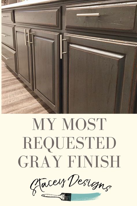 This is the gray cabinet finish I used on my own island.  #homedecorartist #generalfinishes #milkpaint #cabinetfinishes #graycabinetcolors #furnitureartist #furniturepainter #staceyvangundy #staceydesigns #cabinetglaze Charcoal Stained Cabinets, Gray Wash Cabinets, Gray Stained Kitchen Cabinets, Grey Stained Kitchen Cabinets, Antique Walnut Stain, Grey Stained Cabinets, Stained Wood Kitchen Cabinets, Gray Stained Cabinets, Milk Paint Cabinets