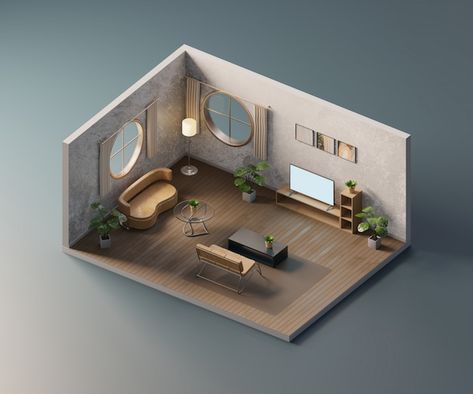 Isometric Living Room, 3d Living Room, House Flippers, Interior Design Renderings, Interior Design Presentation, 3d Interior Design, Isometric Art, Inside Interiors, Isometric Design