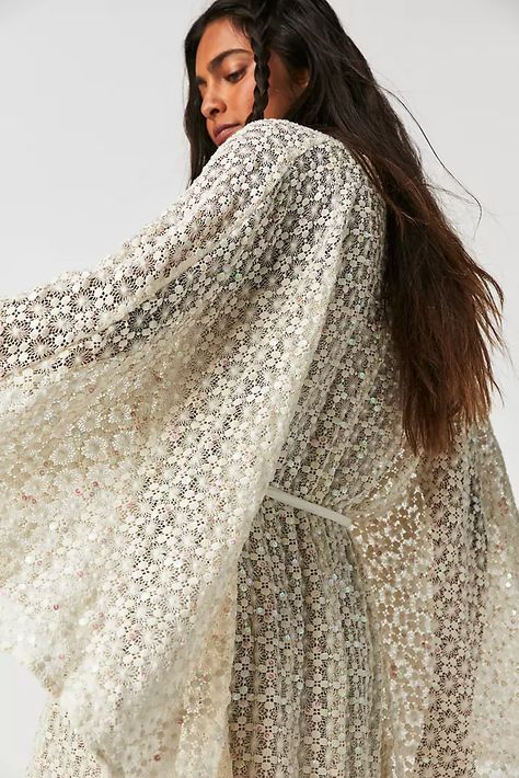 Daisy Jones & the Six Collection | Free People Daisy Jones Outfit, Crochet Sequins, Mediterranean Culture, Bat Wing Sleeves, Maxi Dress Coverup, Wing Sleeves, Daisy Jones And The Six, Free People Maxi, Sheer Gown