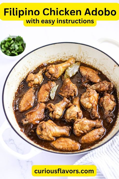 This recipe for Filipino chicken adobo is so simple to make but very delicious. You just need a few ingredients and you can make them any time or ahead. This adobo is savory and slightly tangy. You can mix it with leftover rice and or eggs for breakfast or dinner. Chicken Wing Adobo Filipino, Chicken Adobo Filipino, Adobo Filipino, Filipino Chicken Adobo, Eggs For Breakfast, Chicken Adobo, Adobo Recipe, Adobo Chicken, Leftover Rice