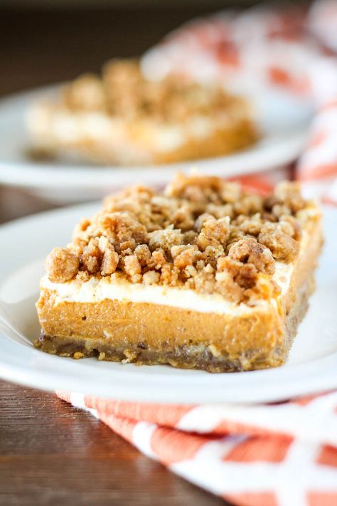 Pumpkin Cheesecake Crumble Bars Cheesecake Crumble Bars, Sweet Cream Pie, Cheesecake Crumble, Sugar Cream Pie, Chef Boyardee, Pumpkin Cheesecake Bars, Crumble Bars, Fall Foods, Holiday Dinners