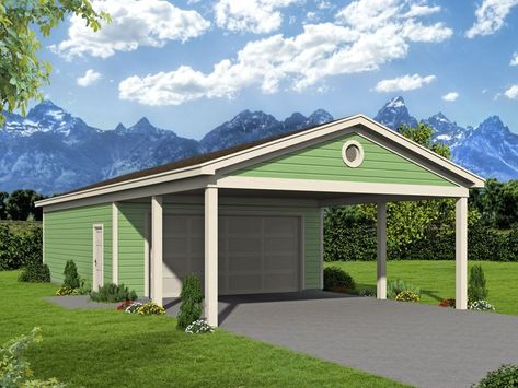 062G-0185: 2-Car Garage Plan with Storage, Workshop & Carport; 24'x56' Carport Addition, Carport With Storage, 2 Car Garage Plans, Carport Sheds, Garage Plans Detached, Carport Plans, Garage Workshop Plans, Carport Garage, Pool House Plans