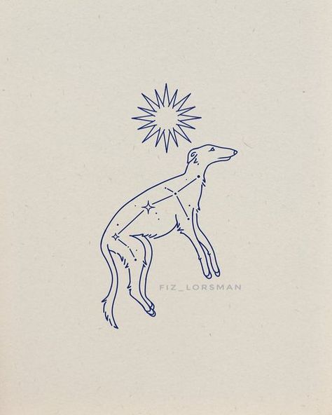 Dog Star Tattoo, Sun Dog Tattoo, Borzoi Tattoo, Borzoi Drawing, Bio Drawing, Reference Tattoo, Sirius Star, Sun Drawing, Borzoi Dog