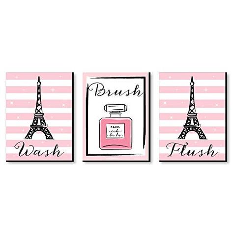 Big Dot of Happiness Paris, Ooh La La - Kids Bathroom Rules Wall Art - 7.5 x 10 inches - Set of 3 Signs - Wash, Brush... La Bathroom, Paris Bathroom, Kids Bathroom Wall, Kids Bathroom Wall Art, Kid Bathroom Decor, Paris Decor, Paris Themed, Bathroom Rules, Wall Mounts