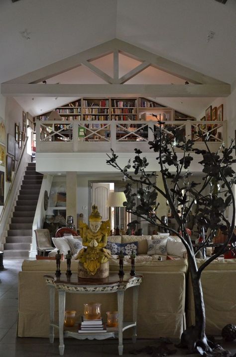 DSC_3941 Overlooking Living Room, Loft Library, Gothic Country, Brooke Giannetti, Country Property, Loft Stairs, Loft Spaces, Home Library, Railing