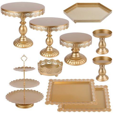 PRICES MAY VARY. High-quality Material: Our cake stands are made of high-quality metal which is durable and safe. The surface of each tray is very smooth and flat without scratches.Copyright Number: Cake Stand-VA2359469 Sturdy Construction: Gold metal cupcake stand comes with European-style carved hard base, a flower-shaped hollow design of the tray, which is exquisite and free to combine. Easy to Clean: These dessert plates are painted in a food safe water-based gold color paint. The Smooth mat Metal Cupcake Stand, Cupcakes Vintage, Pieces Cake, Crystal Cake Stand, Gold Cake Stand, Display Tower, Metal Cake Stand, Round Cake Stand, Cake Stand Set