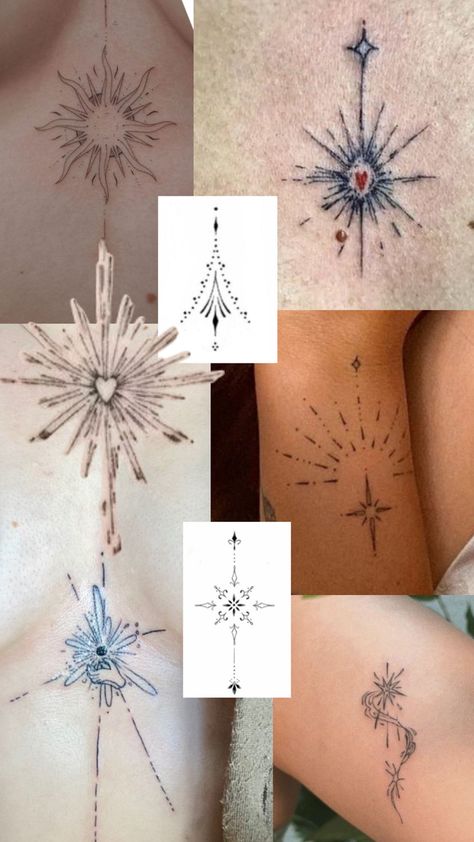 Sparkle Tattoo Chest, Star Sternum Tattoo, Sparkle Tattoo Ideas, Funky Tattoos, Sternum Tattoo, Tattoo Flash Sheet, Cute Small Tattoos, Incredible Tattoos, Spiritual Tattoos