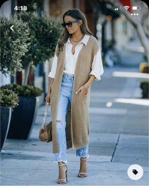 Duster Vest Outfits, Long Vest Outfits For Women, Sleeveless Cardigan Outfit, Long Vest Outfit, Fall Vest Outfits, Long Cardigan Outfit, Long Sleeveless Cardigan, Vest Outfits For Women, Long Sweater Vest