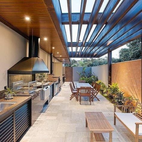 Area Gourmet, Courtyard Gardens Design, Back Garden Design, Scandi Home, Backyard Kitchen, Rural House, Backyard Garden Design, Small Patio, Outdoor Kitchen Design