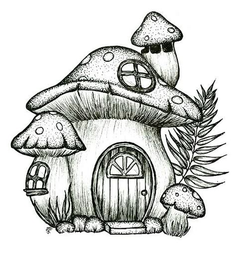 Mushroom House Drawing, Draw A Fairy, Fairy House Drawing, Painting Mushroom, Simple House Drawing, Fairy Drawings, Mushroom Drawing, Mushroom House, Frog Art