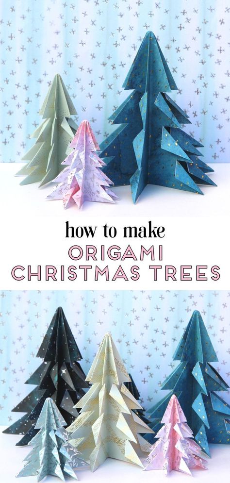 LEARN HOW TO MAKE EASY DIY ORIGAMI CHRISTMAS TREES DECORATIONS. A QUICK AND EASY LAST MINUTE HOLIDAY PROJECT THAT TAKES NO TIME AT ALL #origami #origamitree #origamichristmastree #christmas #papercrafts #craft #diy #holiday #holidaycrafts #gatheringbeauty Diy Origami Ornaments, Origami Christmas Garland, Oragami Christmas Ornaments Step By Step, Christmas Decor Origami, Origami Christmas Tree Easy, Xmas Origami Easy, Christmas Papercraft Ideas, Origami Christmas Tree Tutorial, Paper Gnomes Diy How To Make