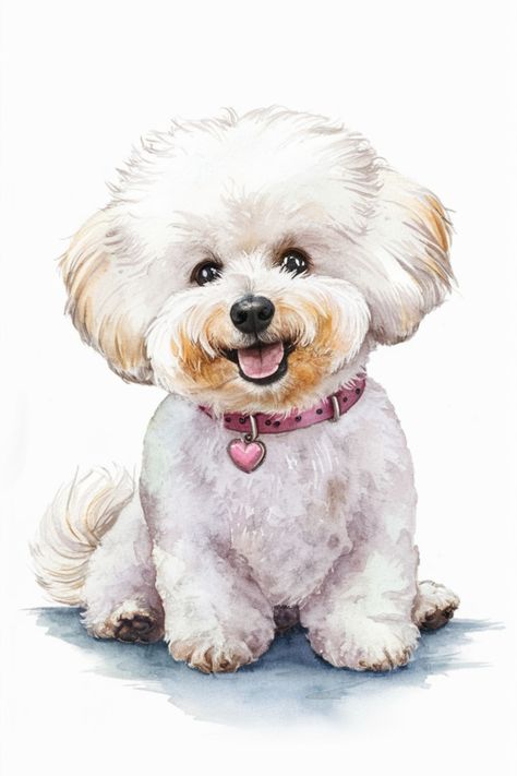 An illustration of a cute white small dog in watercolor. Bichon Frise Drawing, Watercolour Dogs, Bichon Frise Art, Poodle Drawing, Cute Dog Art, Bichon Poodle, Easy Drawing Steps, Pet Corner, Watercolor Dog