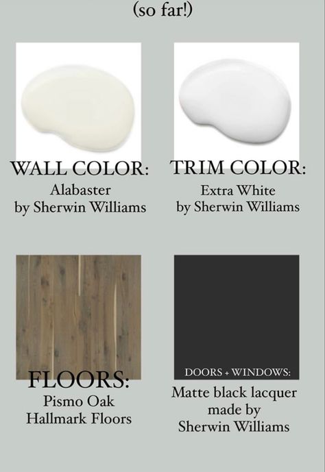 Alabaster Walls, Hallmark Floors, Van Horn, Grey Trim, New Farm, Black Doors, Paint Colors For Home, House Goals, Trim Color