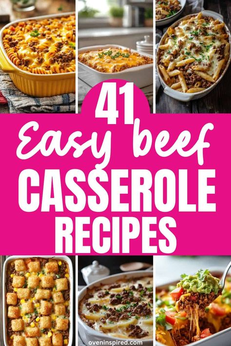 Need a delicious, hearty and quick dinner? Here are 41 best ground beef casserole recipes you can make that will have leftover for the week. Make sure to save this pin! Ground Beef One Dish Meals, Make Ahead Casseroles Dinner Ground Beef, Quick Hamburger Casserole Recipes, The Best Casseroles Ever, Dishes To Make With Ground Beef, Easy Meals Using Ground Beef, Ground Beef Recipes For Dinner Easy Fast One Pot, What To Make For Dinner With Ground Beef, Easy Fast Ground Beef Recipes