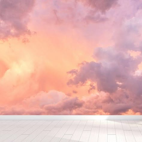 Sunset Painting Ceiling, Pink Mural Art, Sunset Bedroom Wall, Pink Clouds Ceiling, Pink Clouds Mural, Pink Cloud Ceiling Bedroom, Sunset Cloud Ceiling, Pastel Wall Painting Ideas Bedroom, Sunset Ceiling Paint