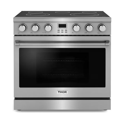 Thor Kitchen 36-in Glass Top 5 Burners 6-cu ft Convection Oven Freestanding Electric Range (Stainless Steel) in the Single Oven Electric Ranges department at Lowes.com Kitchen Built In, Professional Appliances, Microwave Drawer, Kitchen Appliance Packages, Under Cabinet Range Hood, Large Oven, Wall Mount Range Hood, Appliance Packages, Compact Refrigerator