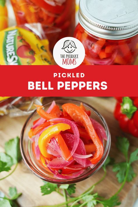 Pickled Bell Peppers Pickled Bell Peppers Recipe, Pickled Bell Peppers, Green Bell Pepper Recipes, How To Pickle Peppers, Red Bell Pepper Recipes, Pickled Sweet Peppers, Pickled Pepper Recipe, Red Pepper Recipes, Pickled Cherries