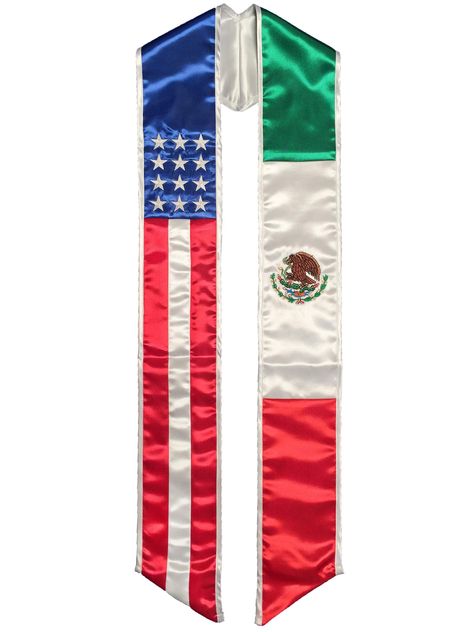 PRICES MAY VARY. Hand Wash Only Made in the USA - Highest Quality Embroidery, Materials, & Detail Specially Sewn Neck allows Sash to Adapt & Hang Comfortably Over the Shoulders 42” Long Each Side & 5” Wide Use for any Special Occassion not just Graduations! Represent your Mexican American heritage and pride with this beautiful Graduation Sash featuring the flags of both Mexico and the United States. One side sports the Red, White, & Blue with the Stars & Stripes and the other the Mexican Tricolo Novelty Accessories, Mexican American Flag, Graduation Sash, Church Interior Design, Graduation Stole, Mexican Flags, Church Interior, Branded Scarves, Embroidery Materials