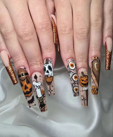 Horror Nail Designs, Halloween Movie Nails, Horror Nails Halloween, Scary Halloween Nails, Scary Halloween Nails Design, Scary Nails, Horror Nails, Beautiful Halloween, Pumpkin Nails