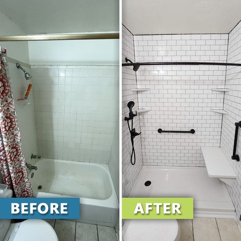 Another satisfied customer! The West family in Little Rock love their new Shower! We converted their old Bathtub into a beautiful Walk-In Shower with an Othello Wall System and Matte Black Fixtures. See the transformation for yourself! For more information or to schedule a free consultation, pick any of the following options. We can't wait to speak with you! 📞 Call Us: (800) 516-4214 📝 Fill out a Contact Form: bathmakeoverar.com/formpinorg.php Simple Shower Remodel, Old Bathroom Makeover, Wheelchair Accessible Shower, Bank Project, Black Fixtures, Old Bathtub, Walk In Showers, Bath Makeover, Walk In Bathtub