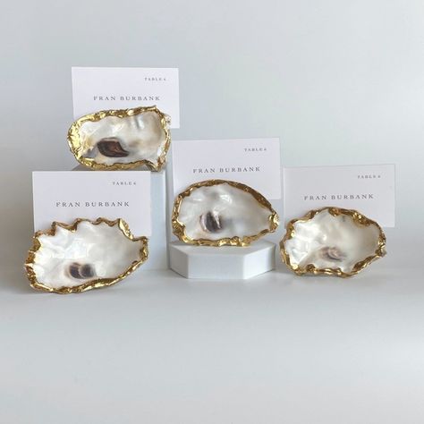 Gold Leaf Oyster Shell Place Card Holders, Set of 4 Place Card Holders by Anna Sibley | Minted Oyster Shell Name Cards, Oyster Shell Wedding, Shell Wedding, Place Card Holders Wedding, Table Card Holder, Place Card Holder, Wedding Name Cards, Name Card Holder, Wedding Place Card