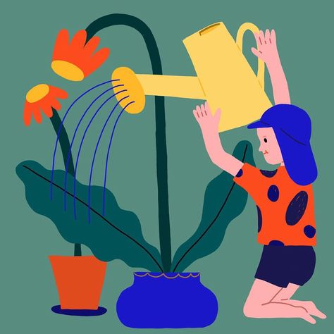 Susann Stefanizen on Instagram: “Our little gardener 🌿💦 . . . #illustration #illust #illustrator #womenofillustration #womenwhodraw #child #boy #kids #gardening #plants…” Watering Plants Illustration, Growing Illustration, Gardener Illustration, Gardening Illustration, Linocut Artists, Baby Diary, Kids Gardening, Children Drawing, Child Boy