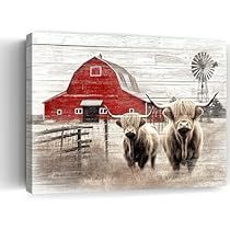 Landscape Wall Painting, Abstract Wall Painting, Bathroom Artwork, Wall Art Red, Country Wall Decor, Cow Decor, Cow Canvas, Red Art Print, Wall Decor Pictures