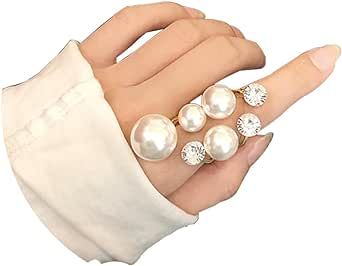 kepvrio Vintage Pearl Ring Stacking Promise Pearl Rings Adjustable Open Pearl Finger Ring Trendy Personality Pearl Statement Jewelry for Women Girls Pearl Finger Ring, Multi Finger Rings, Pearl Rings Vintage, Pearl Rings, Diamond Decorations, Buy Pearls, Big Rings, Finger Rings, Charm Rings