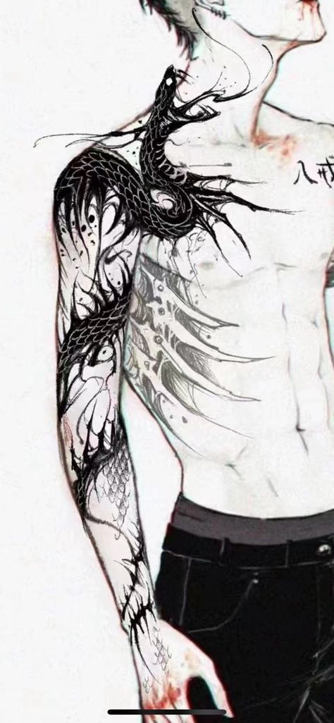 Corruption Tattoo Design, Scary Back Tattoos For Guys, Chest Tattoo Men One Side, Guy Spine Tattoo, Full Body Lightning Tattoo, Reverse Blackout Tattoo, Spine Tattoos Goth, Icicle Tattoo, Aesthetic Back Tattoo Men