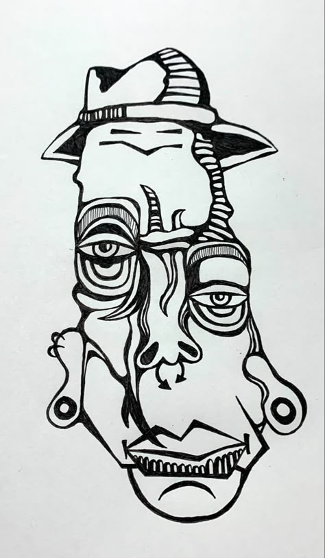 Weird Portraits Drawings, Distorted Drawings, Graffiti Drawing Sketches Ideas, Graffiti Faces, Cool Line Drawings, Edgy Sketches, Funky Doodle, Graffiti Face, Abstract Tattoo Ideas