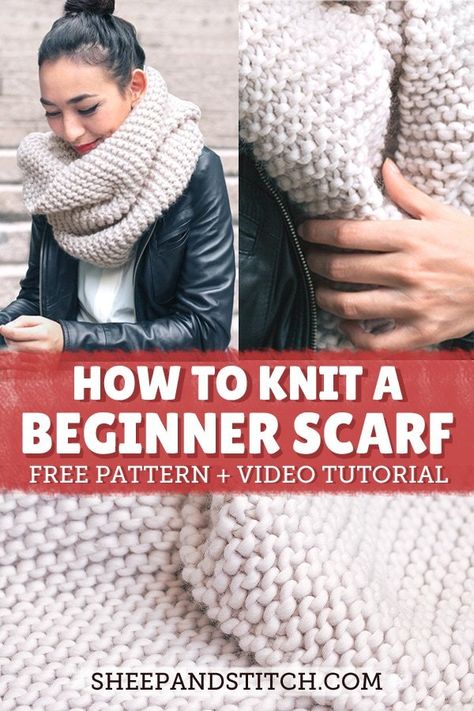 Beginner Scarf, Knit A Scarf, Beginner Knit Scarf, Cast On Knitting, Knitting Patterns Free Scarf, Easy Knitting Projects, Beginner Knitting Patterns, Beginner Knitting Projects, Free Scarf