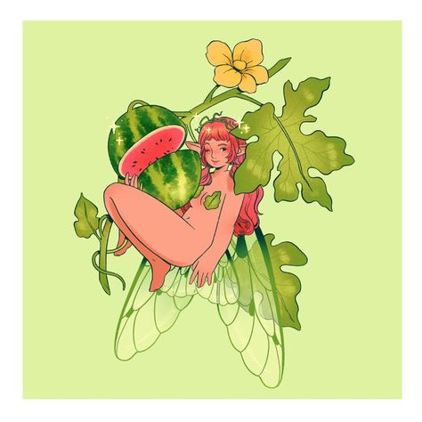 Lanajay Art, Fruit Fairy, Fairy Tale Tattoo, Cute Merch, Feminine Artwork, Food Doodles, Magical Land, Art Appliqué, Cute Fairy