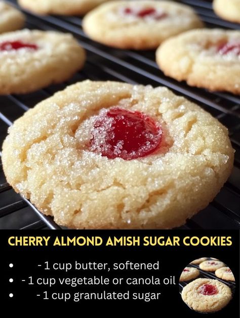 Cherry Almond Amish Sugar Cookies, Sugar Cookies Recipes, Amish Sugar Cookies, Almond Sugar Cookies, Cookies Light, Recipes On A Budget, Cherry Delight, Tummy Yummy, Cheap Meal