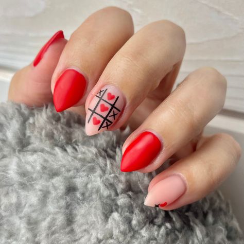 Alternative Valentines Nails, Valentines Toe Nails, Matte Valentines Nails, Valentines Toe Nail Designs, Nail Art Designs Spring, Pedi Designs, Tic Tac Toe Valentine, Beautiful Manicure, Nail 2024