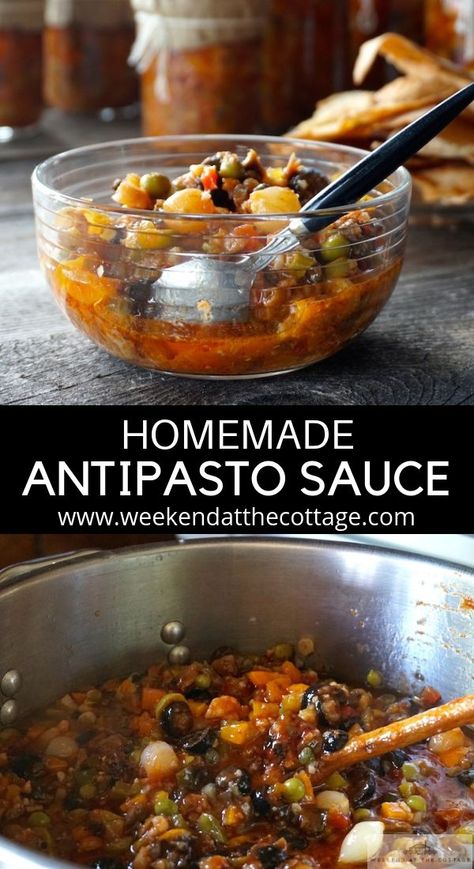 Be prepared to chop if you're going to make this recipe, but it's well worth the effort. This ANTIPASTO SAUCE makes an incredible addition to a cheese or charcuterie board or serve it on it's own with bread or crackers.  #antipastosauce #appetizer #thanksgivingrecipe #canningrecipe #homemadeantipastosauce Antipasto Recipes Homemade, Antipasto Canning Recipe, Antipasto Recipes Canning, Vegetable Antipasto, Antipasto Recipes, Pressure Canning, Vegetable Seasoning, Fermenting, Fresh Veggies