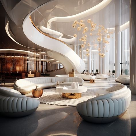 #interiordesign #lobbydesign #lobby #hoteldesign Futuristic Hotel, House Projects Architecture, Luxury House Interior Design, Lobby Design, Spa Design, Minimalist Interior Design, Hotel Interior, Futuristic Architecture, Hotel Design