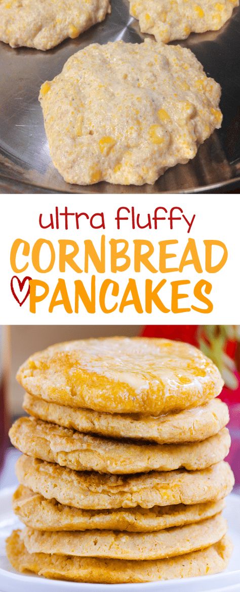 Cornbread Pancakes, Fluffy Cornbread, Cornmeal Pancakes, Corn Pancakes, Chocolate Covered Katie, Healthy Pumpkin Pies, Healthy Pancake Recipes, Creamy Recipes, Savory Pancakes