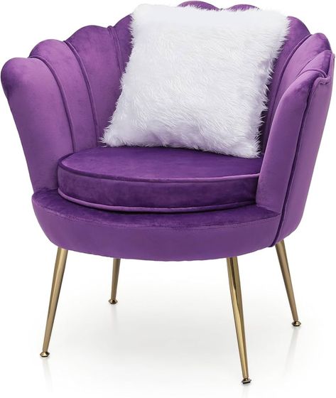 Purple Small Office, Purple Chair Bedroom, Purple Salon Decor Ideas, Purple Accent Chair, Modern Velvet Chair, Texture Designs, Purple Room Decor, Purple Chair, Bedroom Chairs